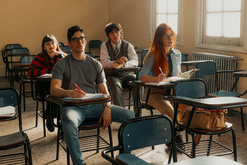 A group of students attentively participating in a classroom lecture in Buenos Aires, Argentina.